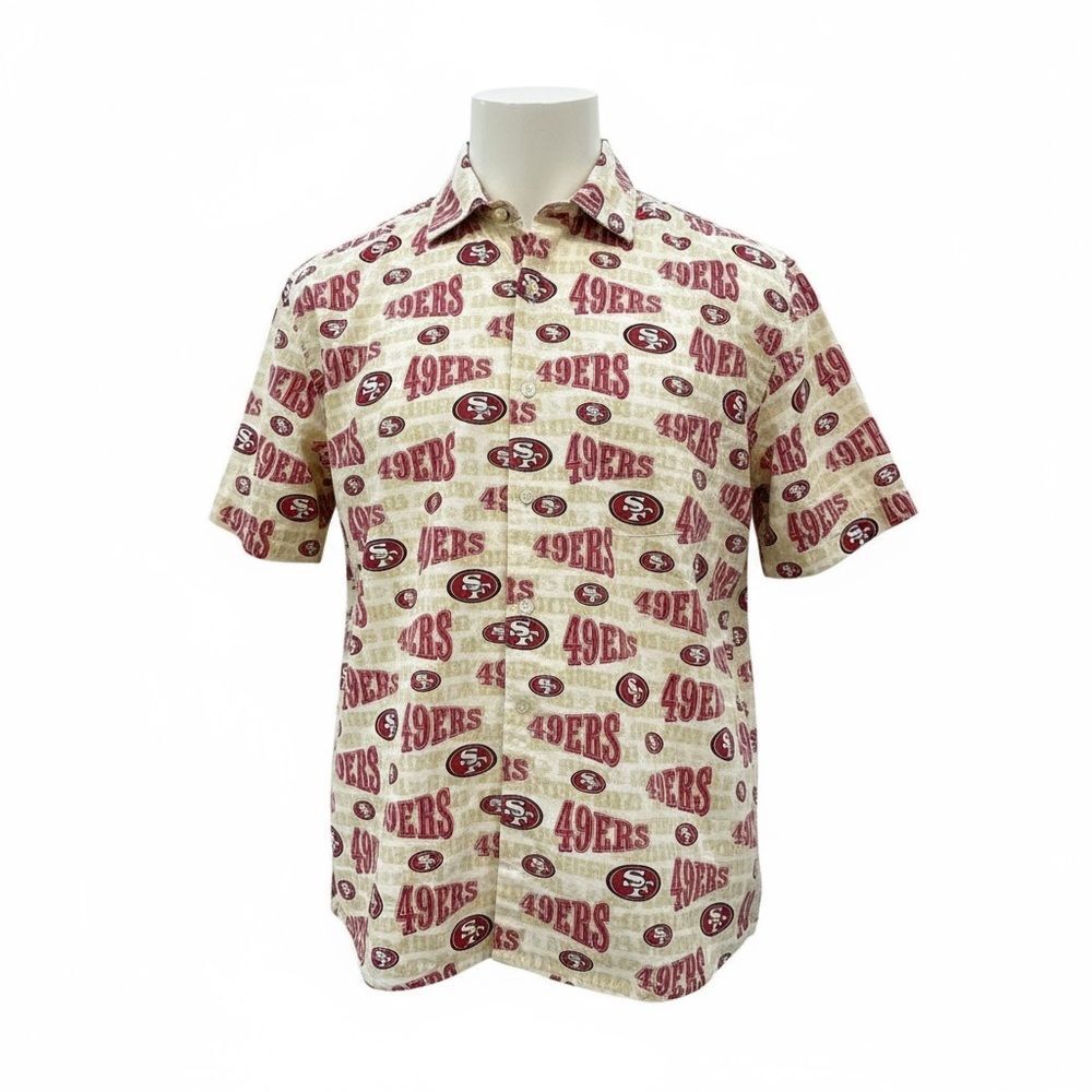 Handmade Men's 49ers Logo Print button up Short sleeve Collared Shirt